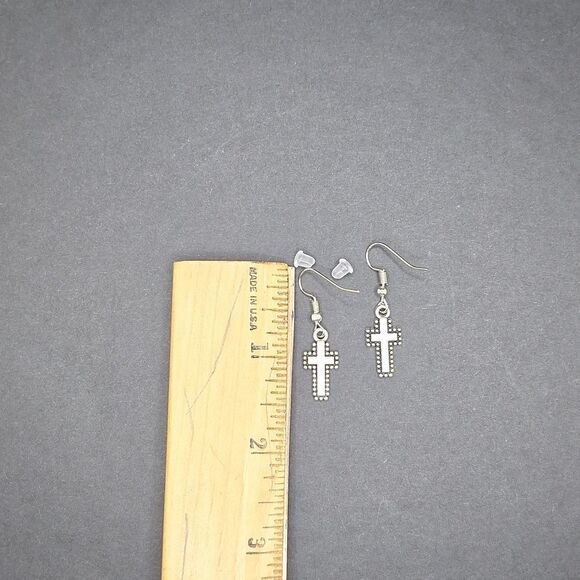Silver cross earrings minimalist jewelry - Picture 5 of 6
